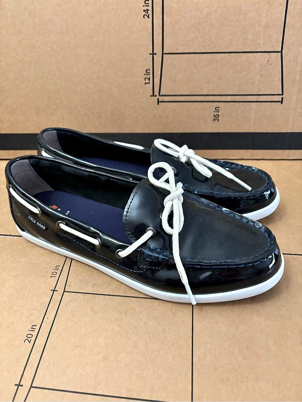 Cole Haan Nantucket Patent Boat Shoes in navy US 10 B